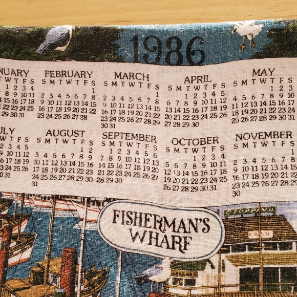 Vintage 1986 Linen Wall Calendar Golden Gate Bridge San Francisco Tea Towel - Picture 9 of 12